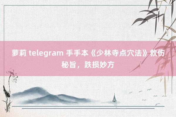 萝莉 telegram 手手本《少林寺点穴法》救伤秘旨，跌损妙方