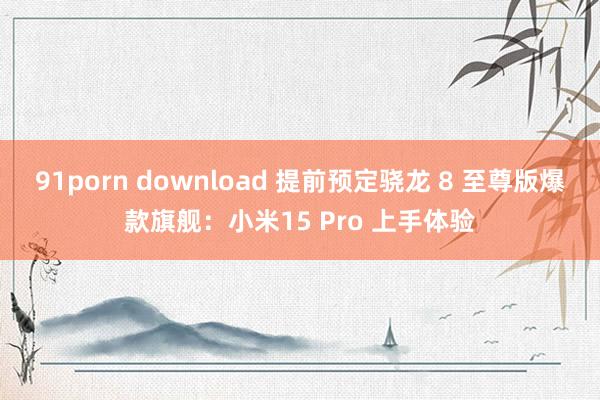 91porn download 提前预定骁龙 8 至尊版爆款旗舰：小米15 Pro 上手体验