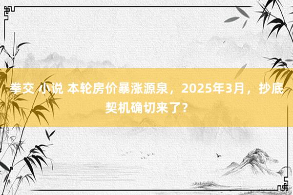 拳交 小说 本轮房价暴涨源泉，2025年3月，抄底契机确切来了？