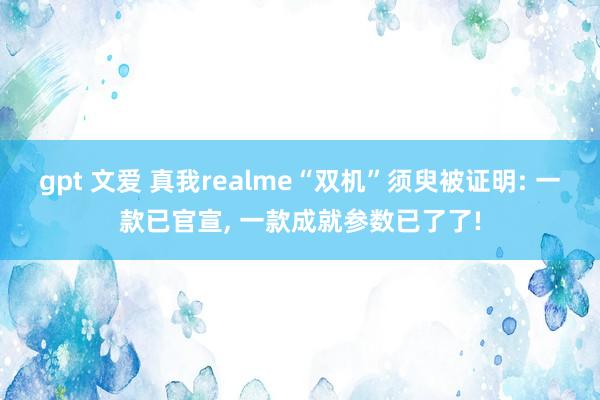 gpt 文爱 真我realme“双机”须臾被证明: 一款已官宣， 一款成就参数已了了!