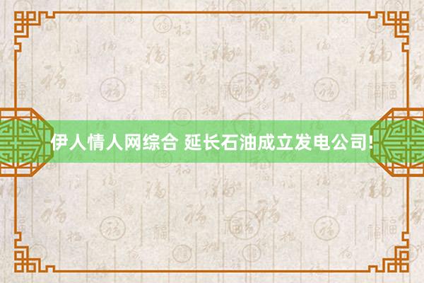 伊人情人网综合 延长石油成立发电公司!